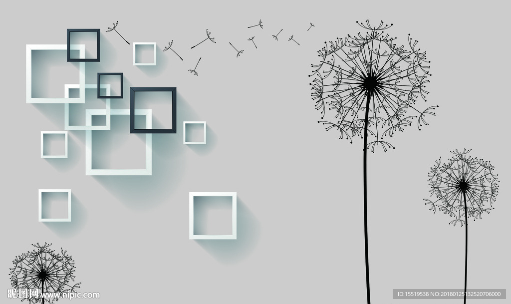 3D圆圈简约蒲公英背景