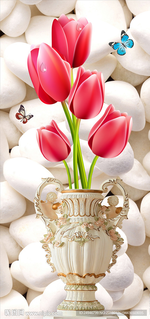 时尚3D花瓶百合花玄关背景墙