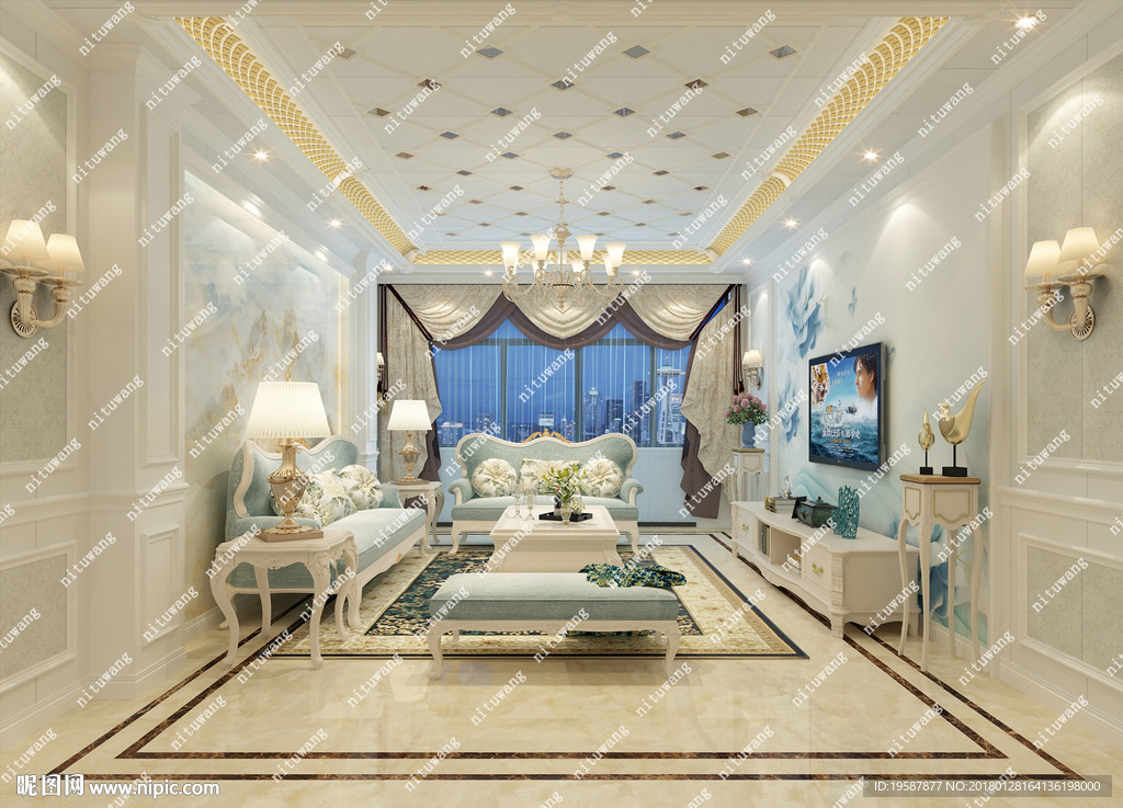 简欧客餐厅效果图集成墙面模型