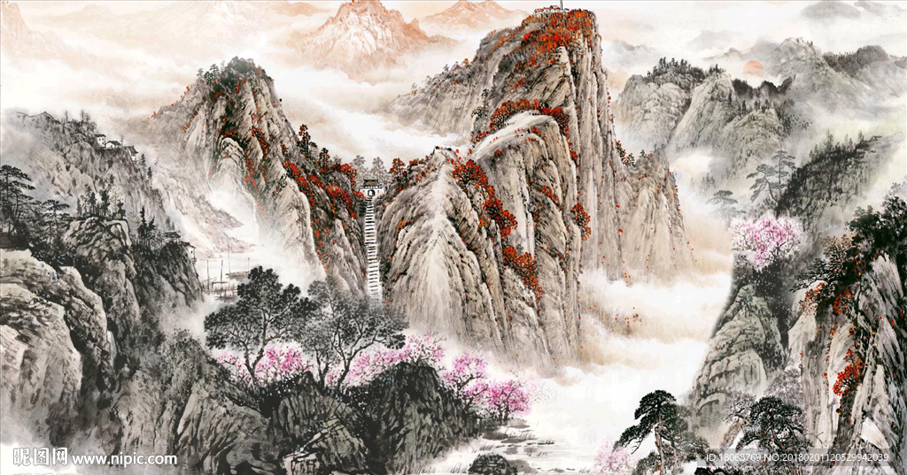 鸿运当头大型手绘电视背景墙