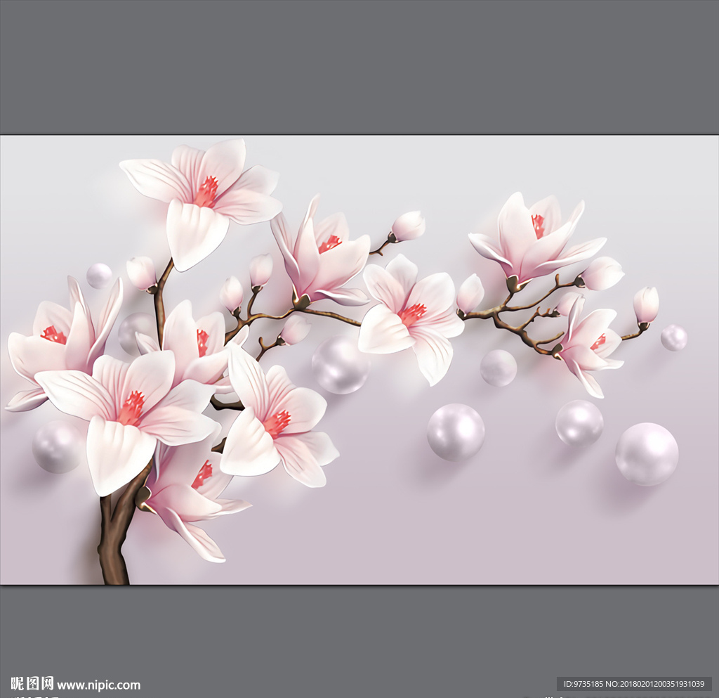 淡雅浮雕玉兰花珠宝高档背景墙