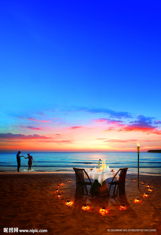 浪漫沙滩烛光晚餐情人节地产广告