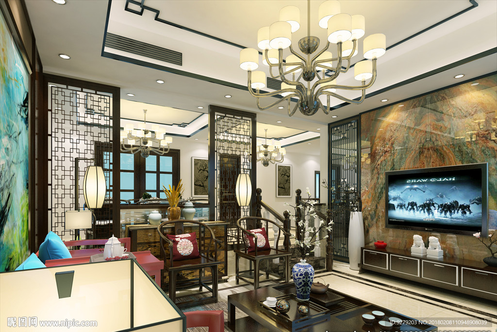 新中式客餐厅效果图