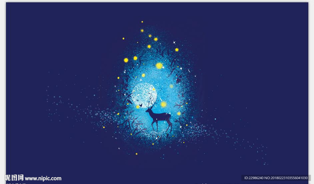 梦幻星空下的鹿背景墙壁画