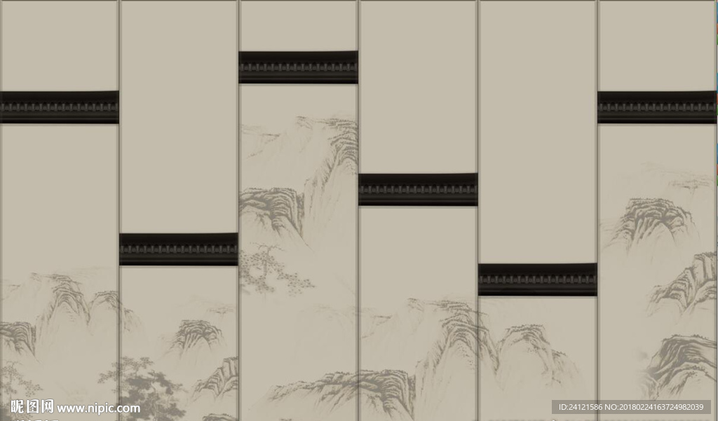 新中式意境山水马头墙电视背景墙