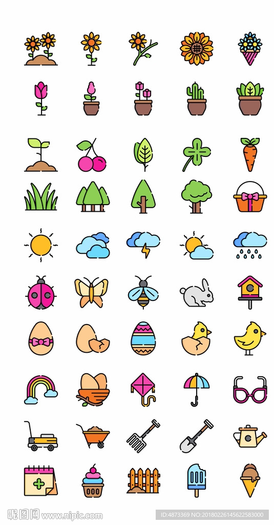 春天线性彩色图标