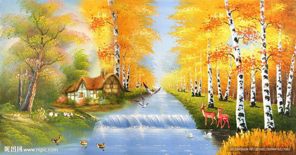 西方田园森林油画背景墙