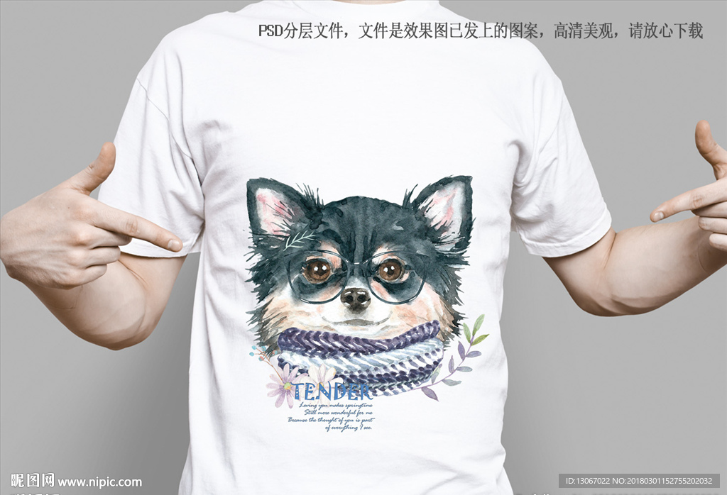 呆萌手绘狗头服装印花