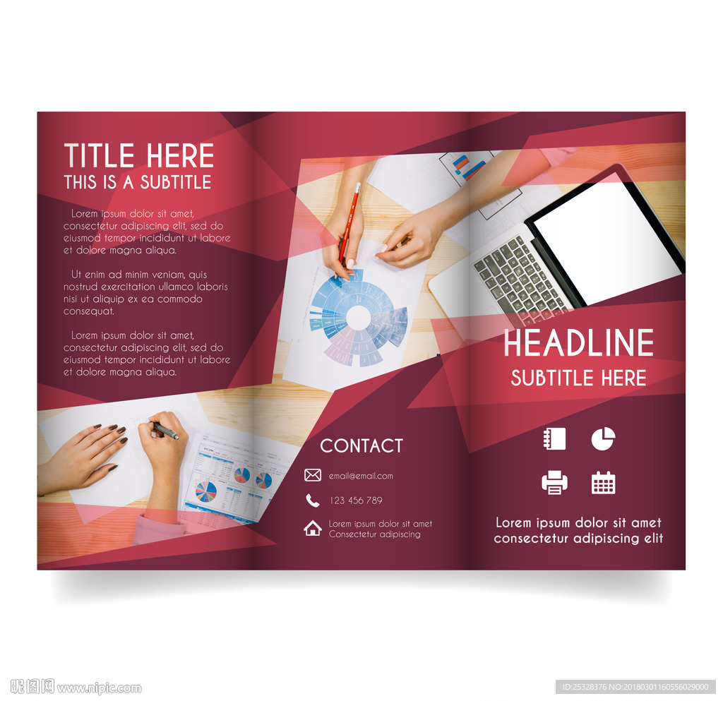 时尚红色三折页模板