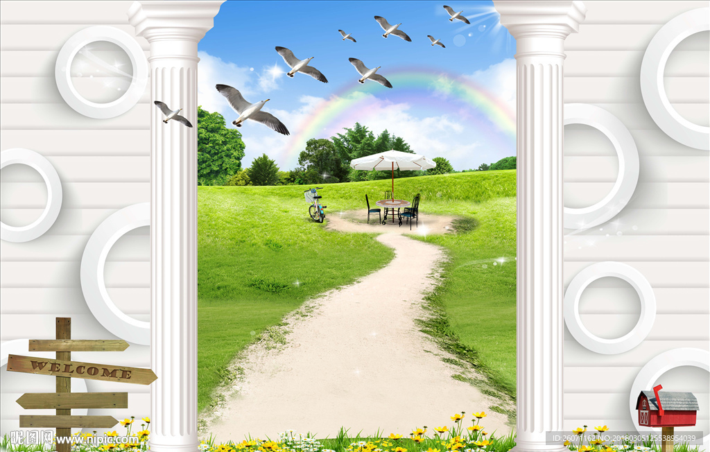 自然风景3D背景墙