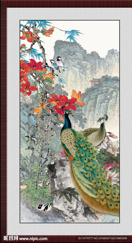 国画孔雀图花鸟