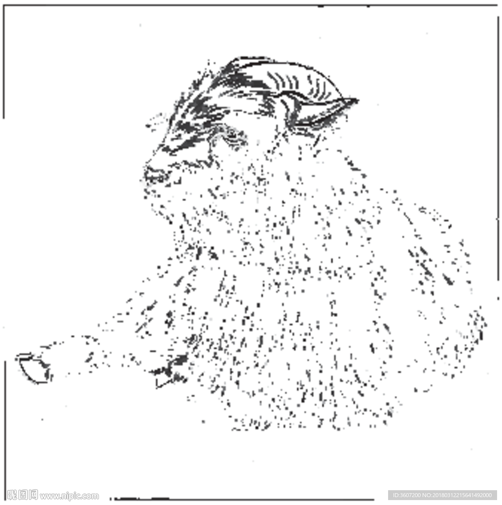 山羊 白描 素描 线描 国画