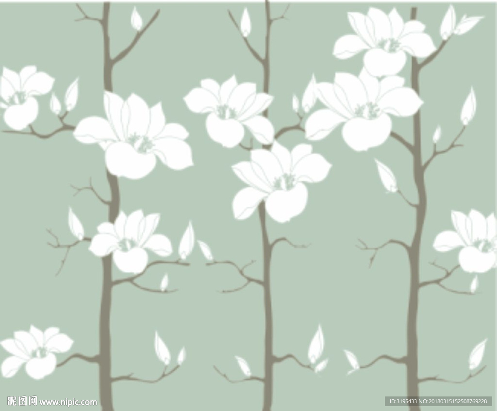 硅藻泥图案   玉兰花  矢量