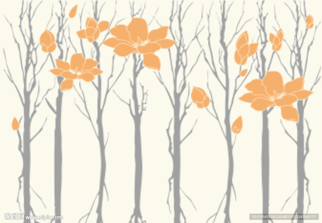 硅藻泥图案   玉兰花 树枝