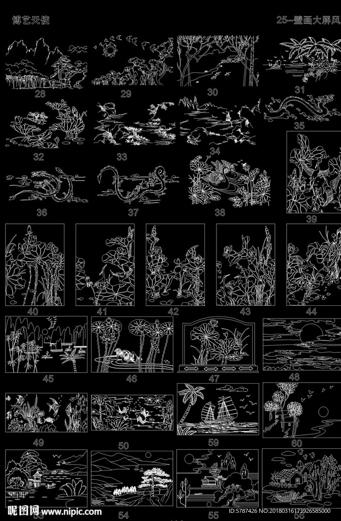 中式花卉雕花CAD图案画