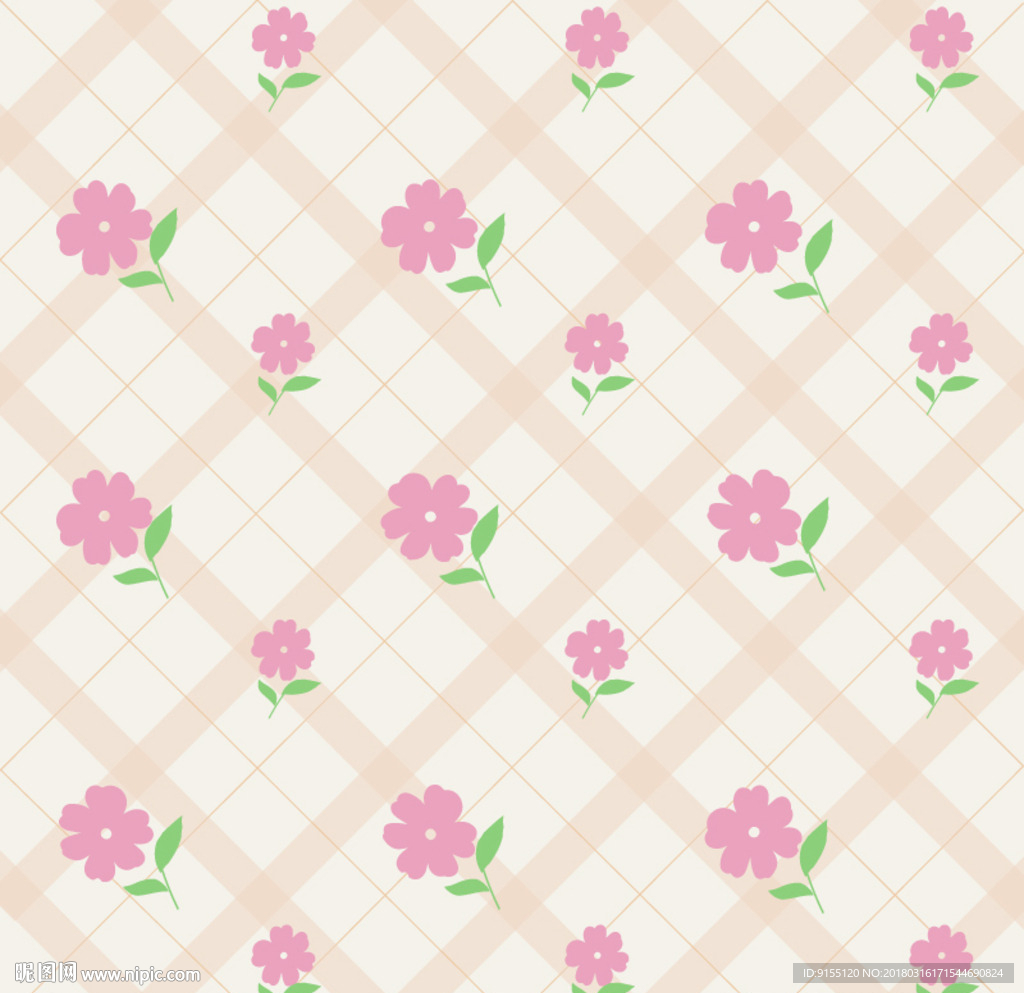 粉红小花格子图案