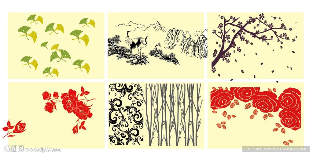 硅藻泥矢量树  山鹤 花