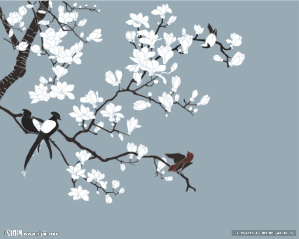 硅藻泥图案  玉兰花矢量