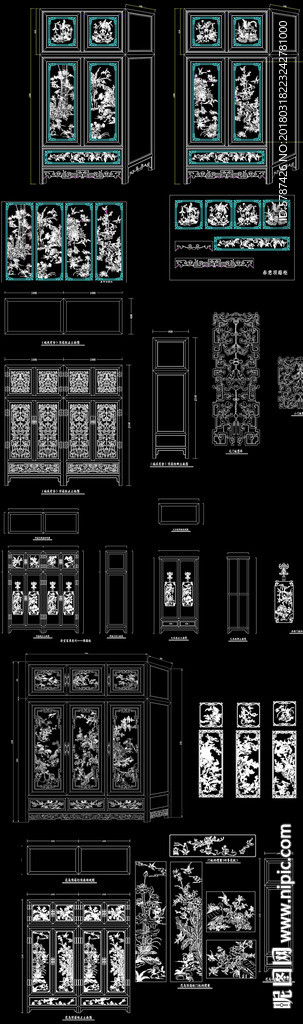 中式雕花衣柜CAD图