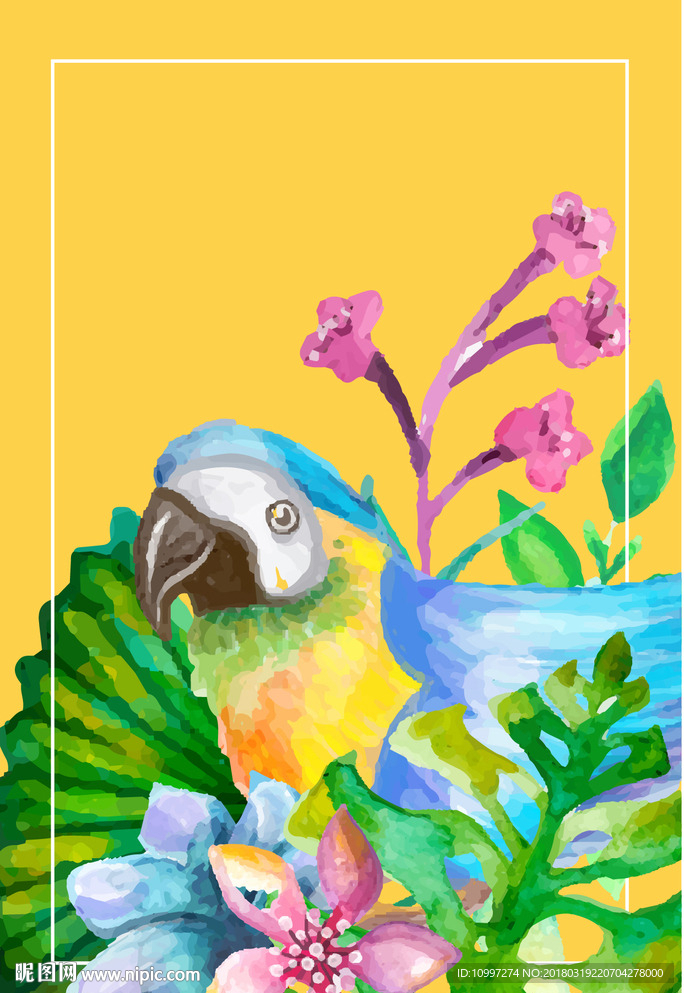 手绘热带宗树林矢量背景3