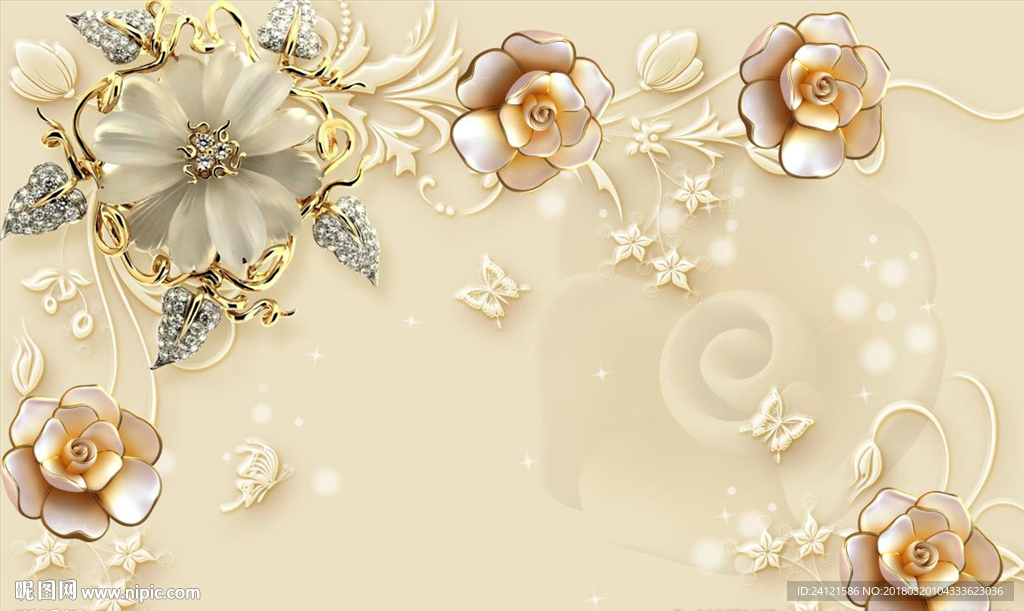 欧式花纹浮雕珠宝简约背景墙