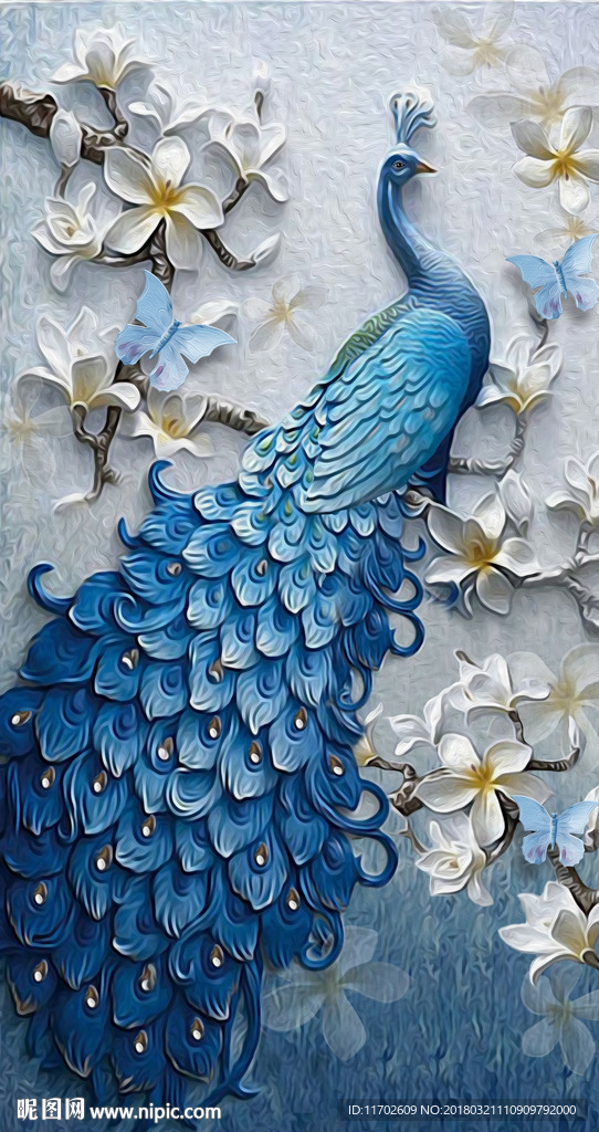 孔雀油画高清印刷
