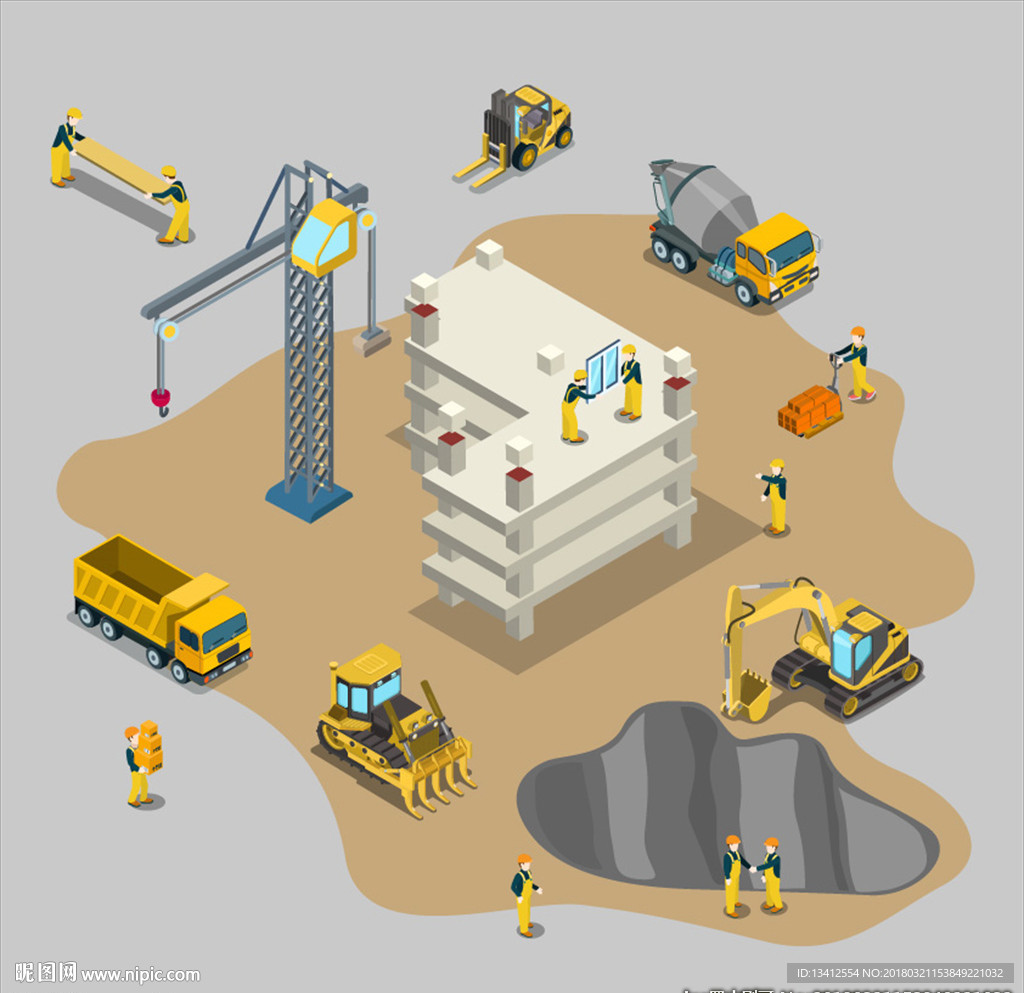 卡通机械工地现场