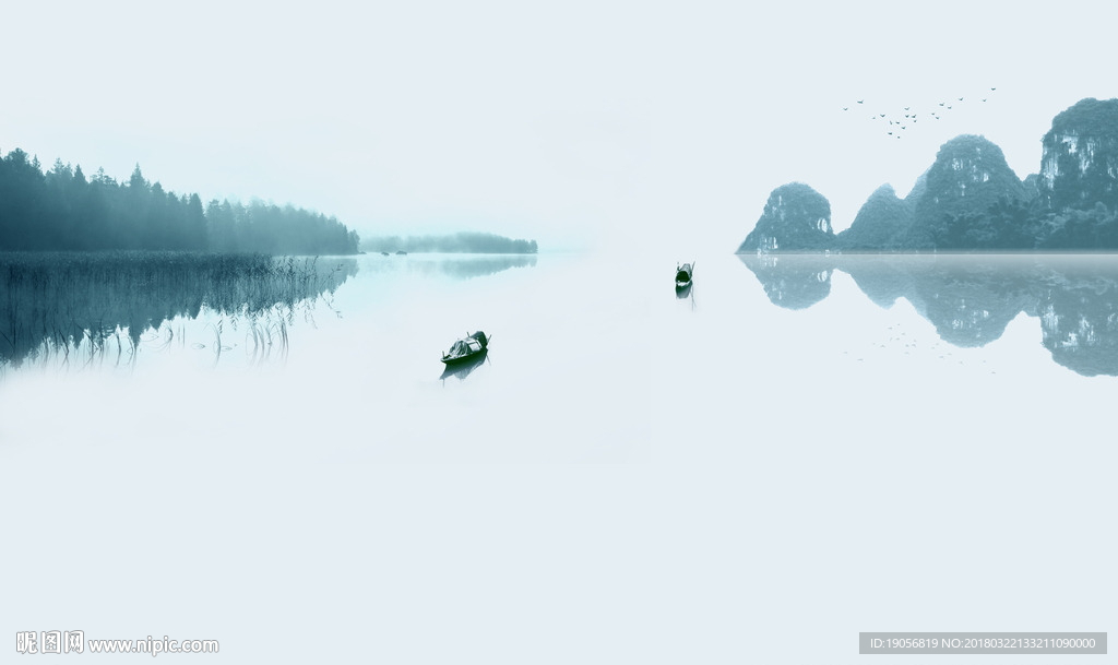 新中式桂林山水诗意背景墙壁画