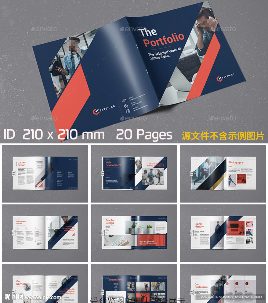 欧美方形企业简洁商务图册模板