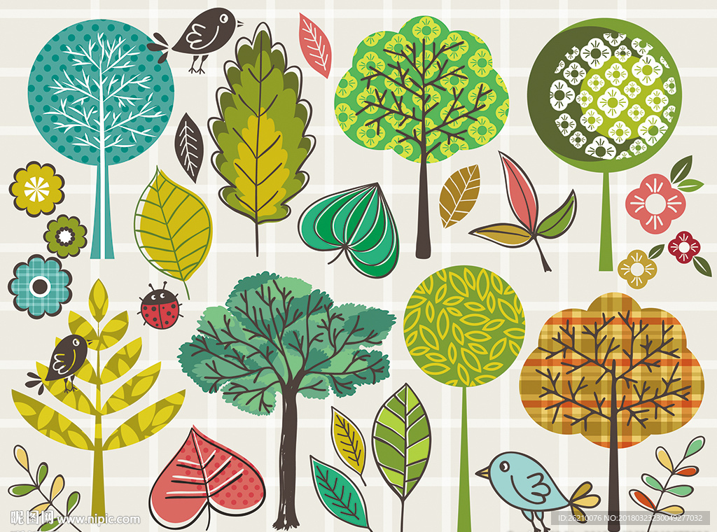 手绘卡通大树矢量墙贴