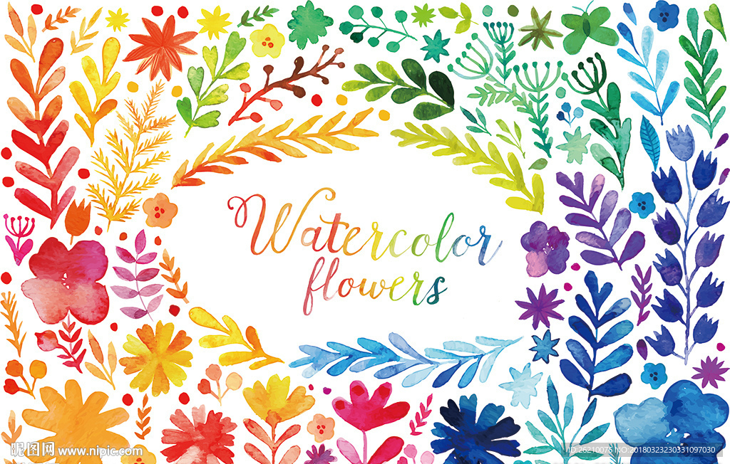 手绘鲜花植物矢量背景墙