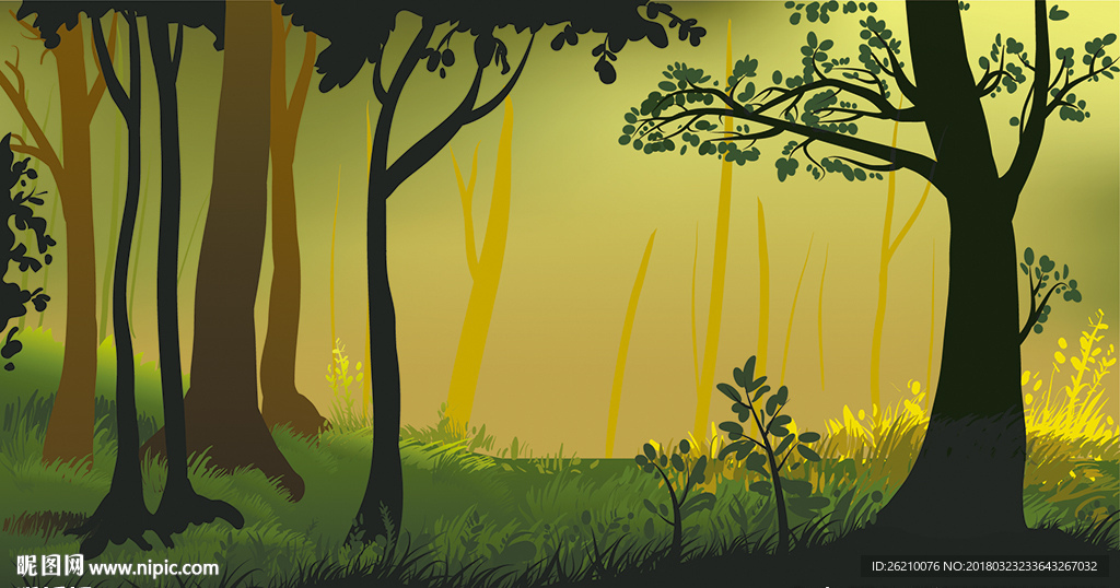 矢量插画森林树林设计背景墙