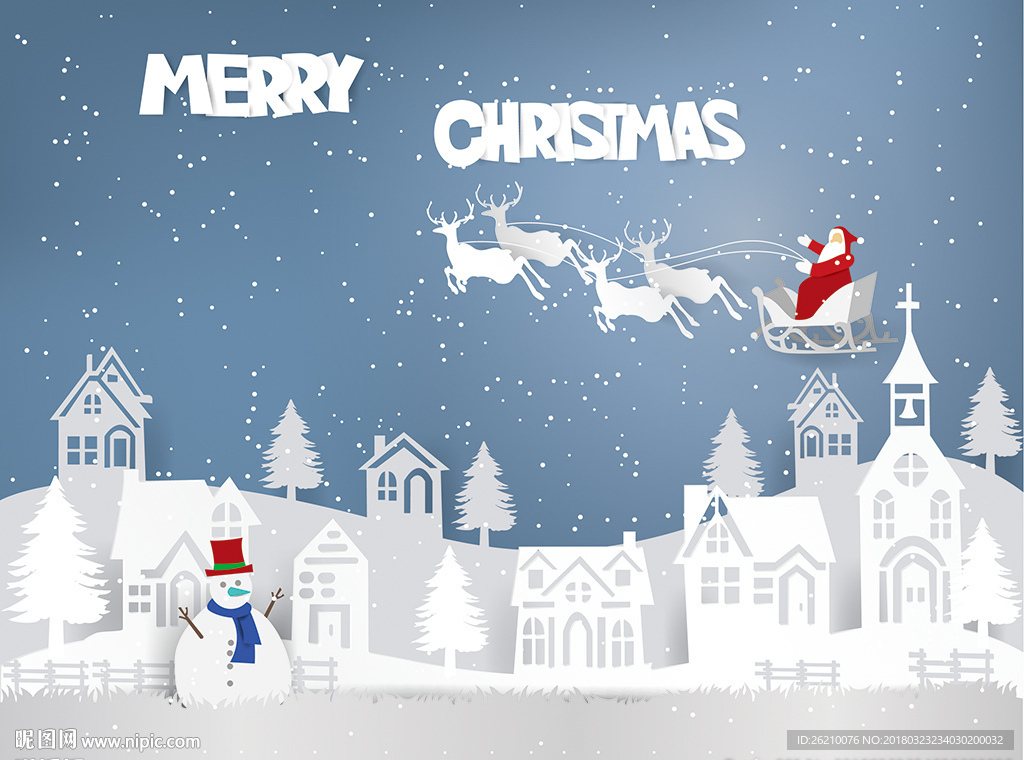 圣诞节冬季森林矢量剪纸背景墙