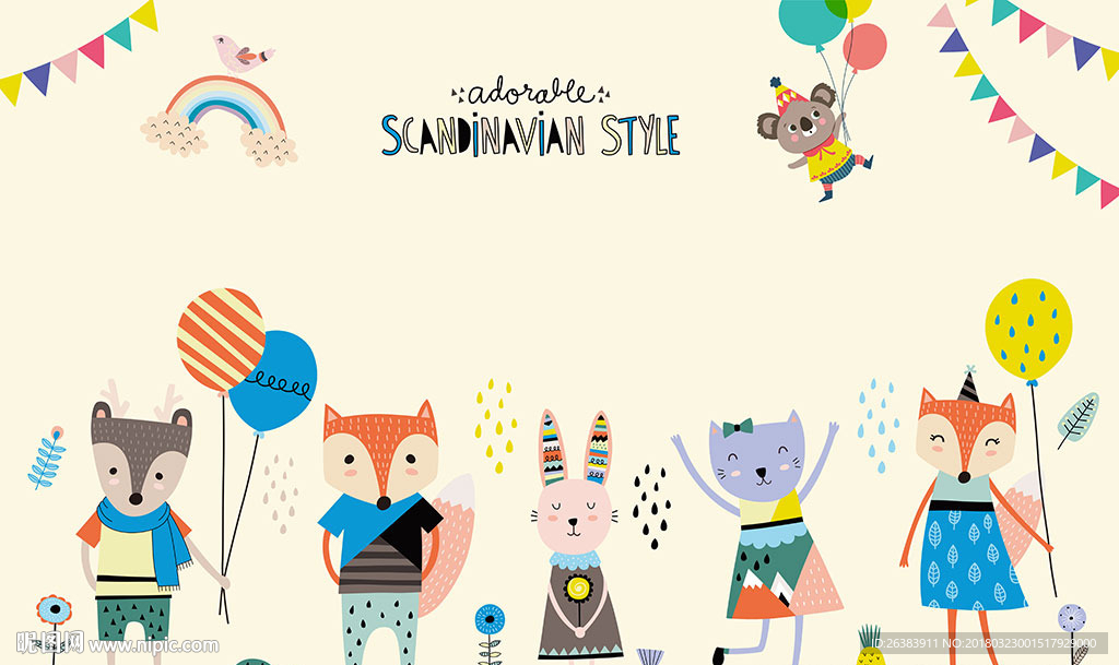 可爱卡通动物背景墙