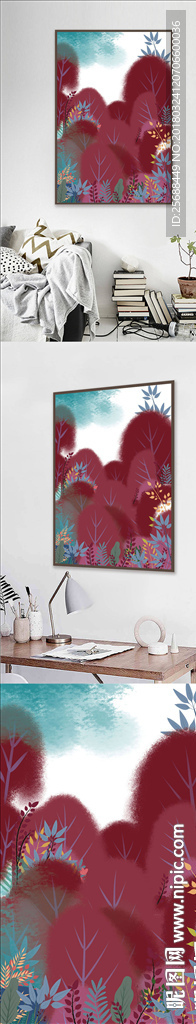 简约森林风沙发背景墙装饰画