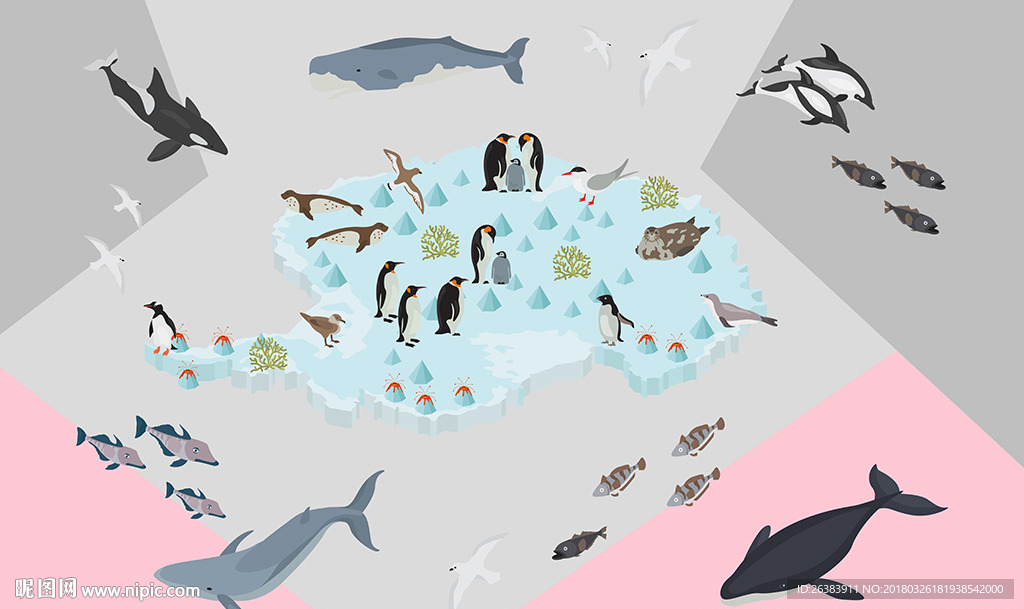 海洋鱼群卡通背景墙