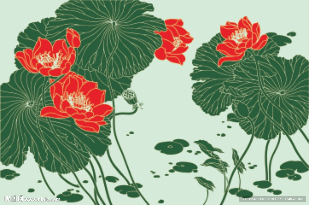 硅藻泥图案   荷花   荷叶