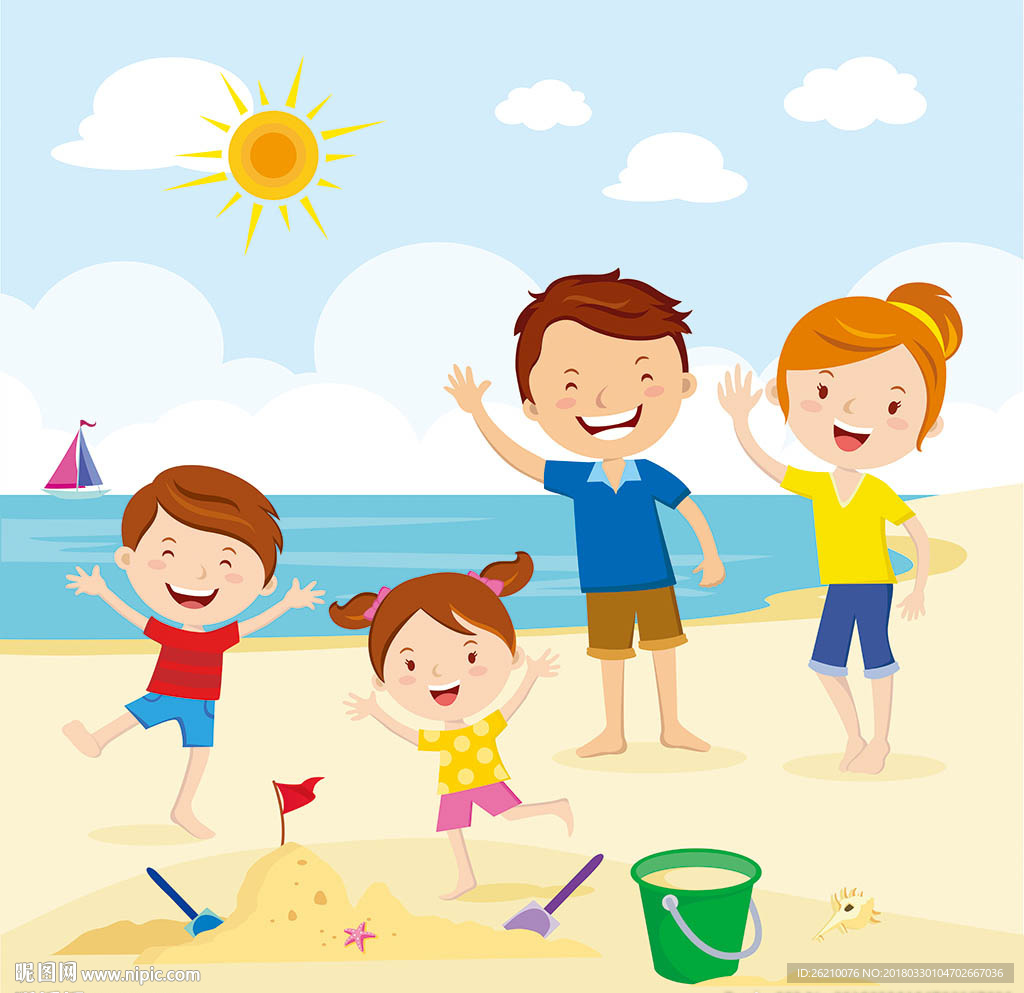 阳光沙滩一家人矢量素材