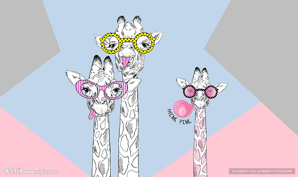 长颈鹿时尚卡通背景墙