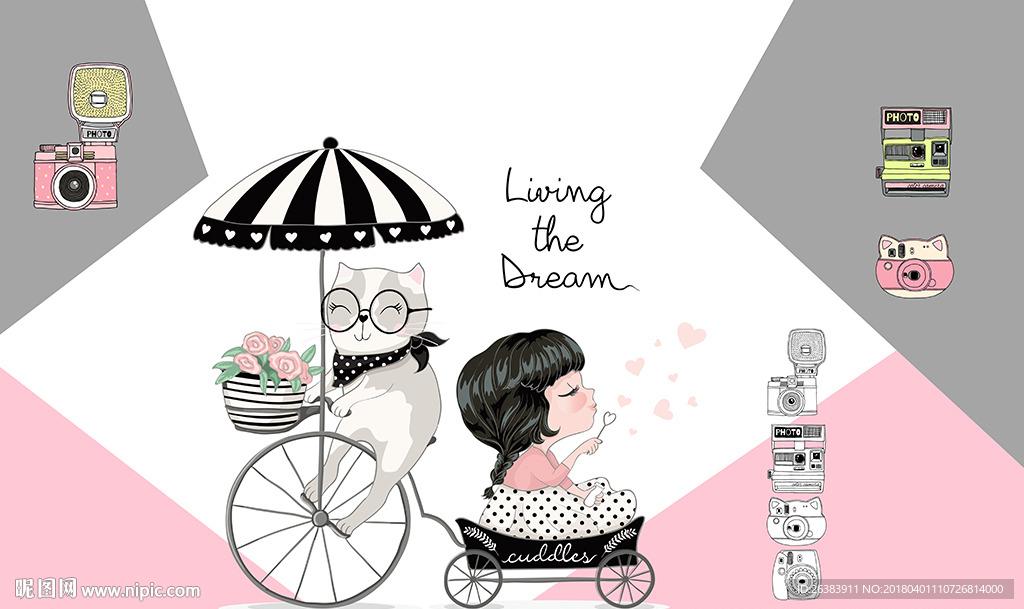 时尚女孩卡通背景墙