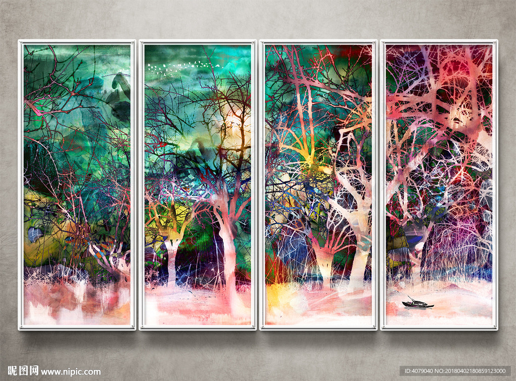 新中式水墨装饰画电视沙发背景墙