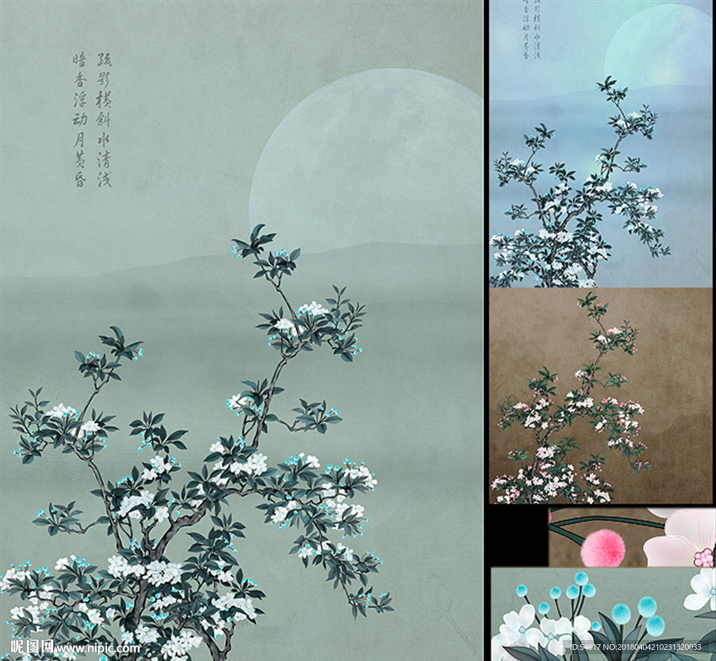 背景墙  手绘花鸟