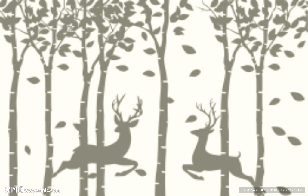 树林 梅花鹿 硅藻泥图案