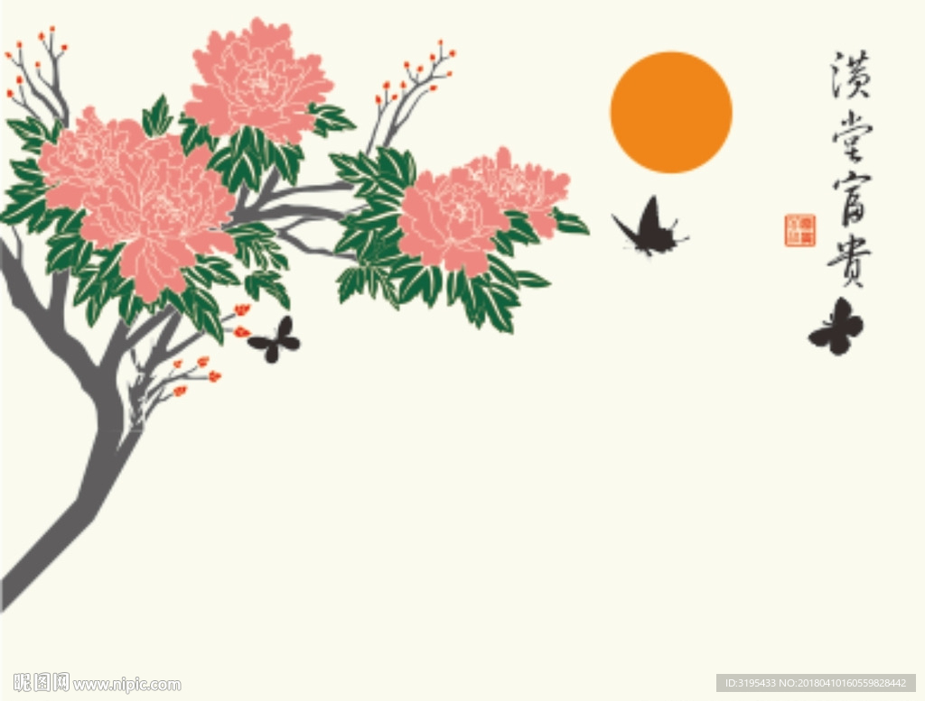 牡丹花 花开富贵 硅藻泥图案