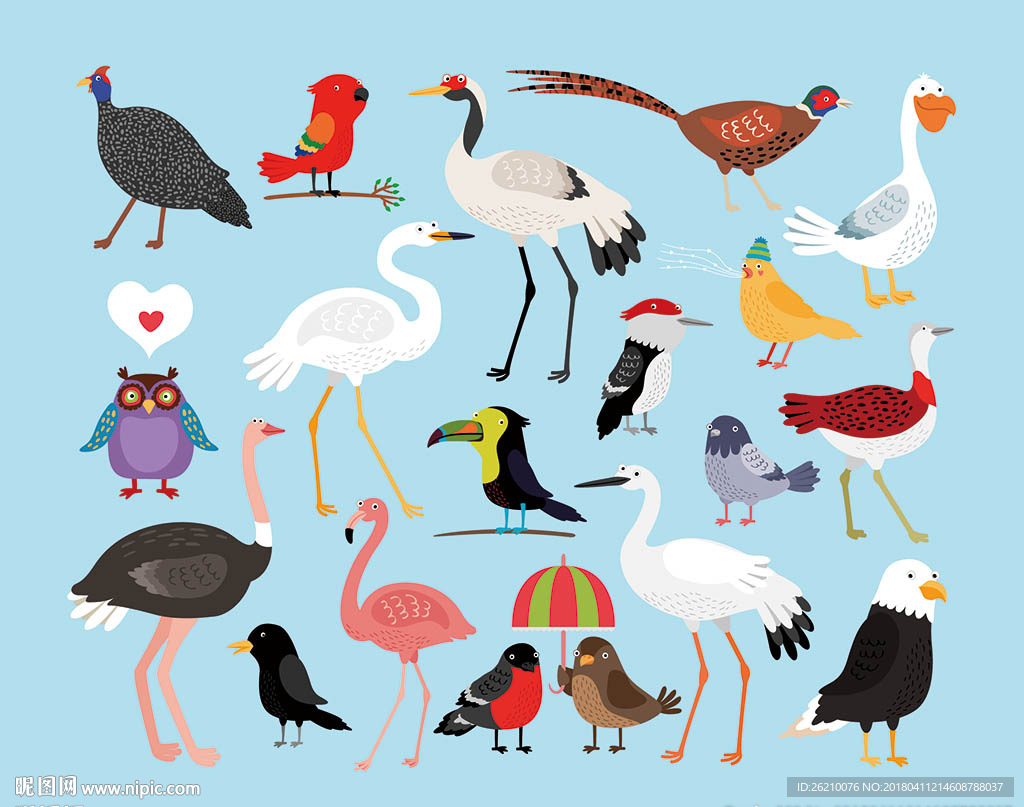 时尚鸟儿卡通墙贴设计素材