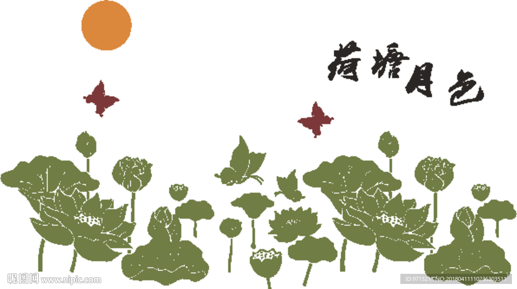 硅藻泥矢量图 荷塘月色