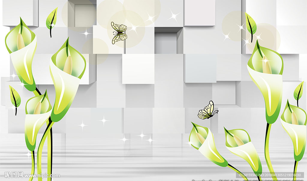 简约3d立体绿色马蹄莲