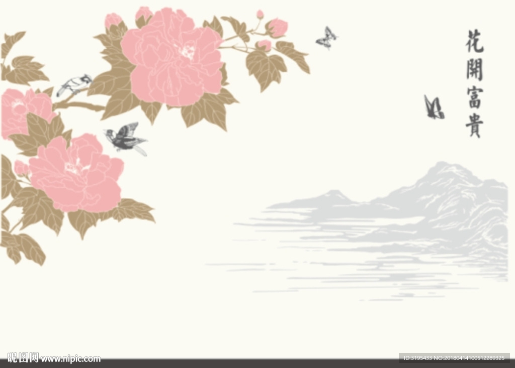 花开富贵  牡丹 硅藻泥图案