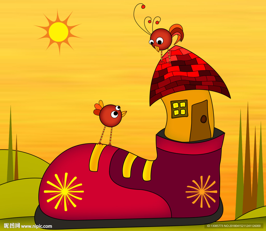 卡通鞋房子小鸟