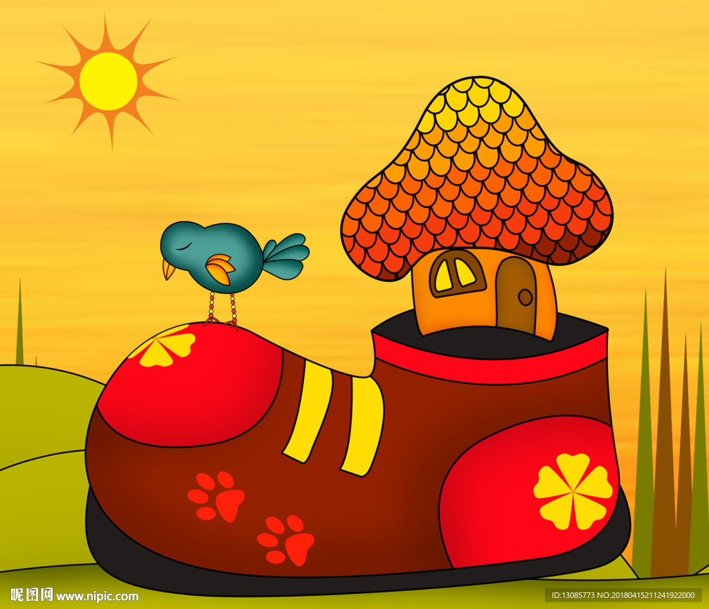 卡通鞋房子小鸟